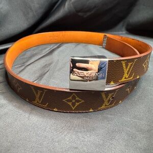 Louis Vuitton LV Monogram Brown and Silver Belt Unisex